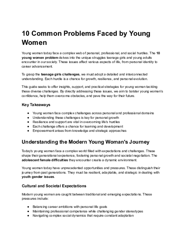 (PDF) Common Problems Faced by Young Women