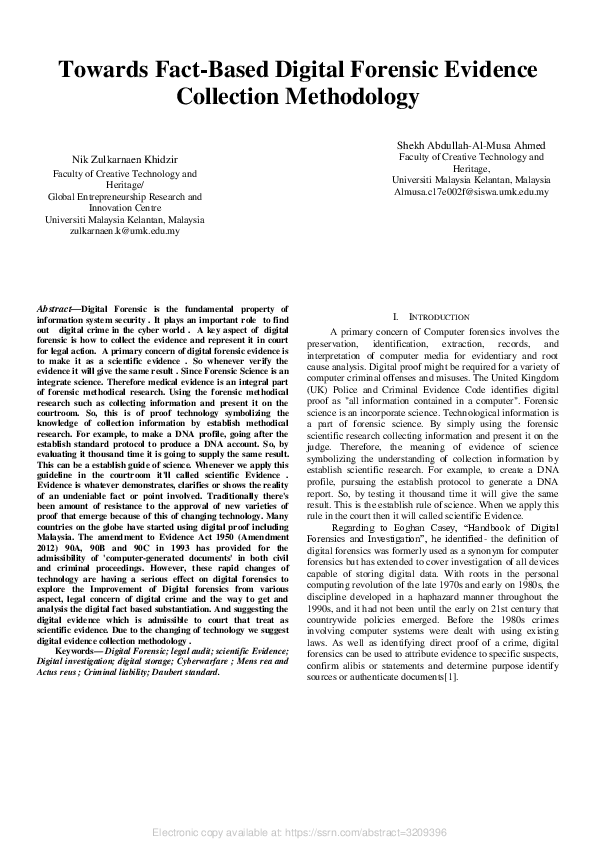 (PDF) Towards Fact-Based Digital Forensic Evidence Collection Methodology