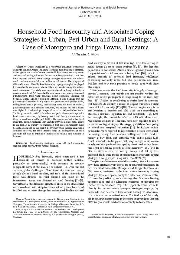 (PDF) Household Food Insecurity And Associated Coping Strategies In ...