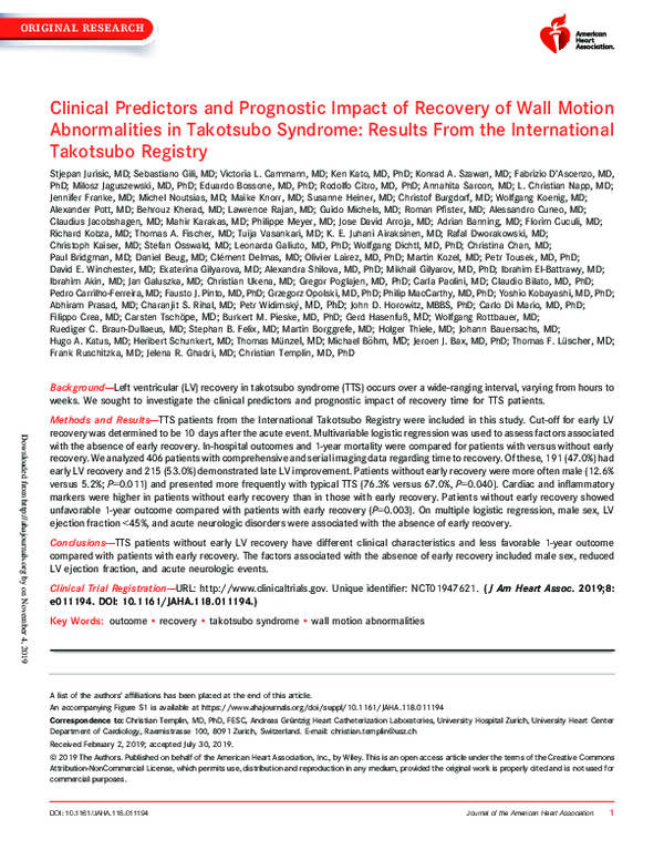 (PDF) Clinical Predictors and Prognostic Impact of Recovery of Wall ...