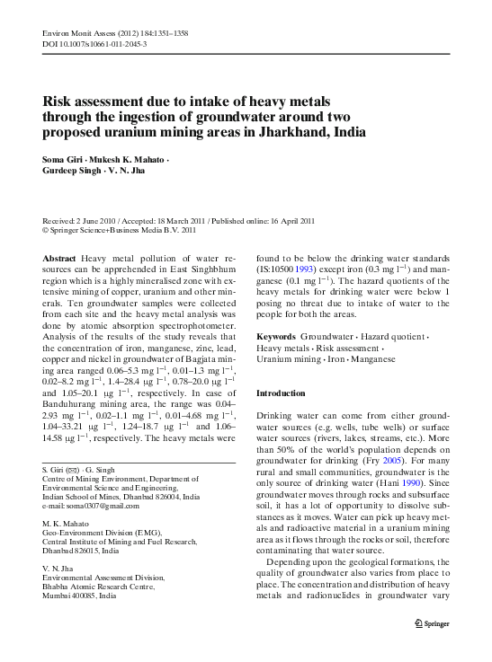 (PDF) Risk assessment due to intake of heavy metals through the ...