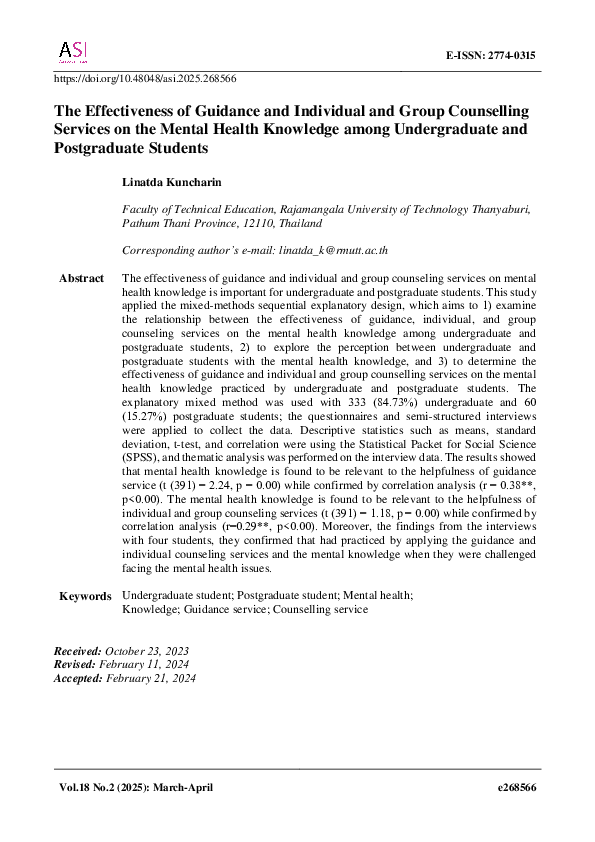 (PDF) The Effectiveness of Guidance and Individual and Group ...