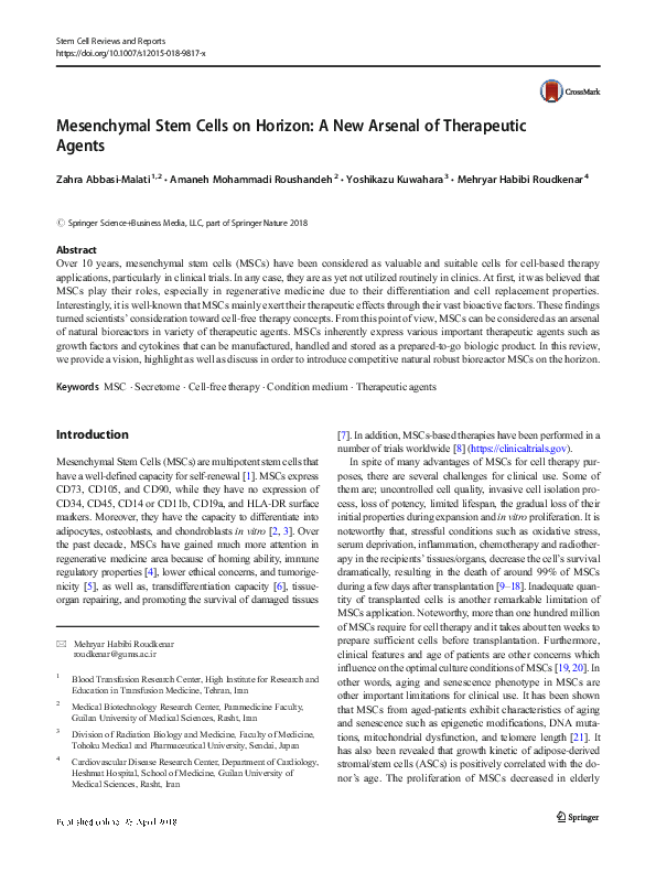 (PDF) Mesenchymal Stem Cells on Horizon: A New Arsenal of Therapeutic ...