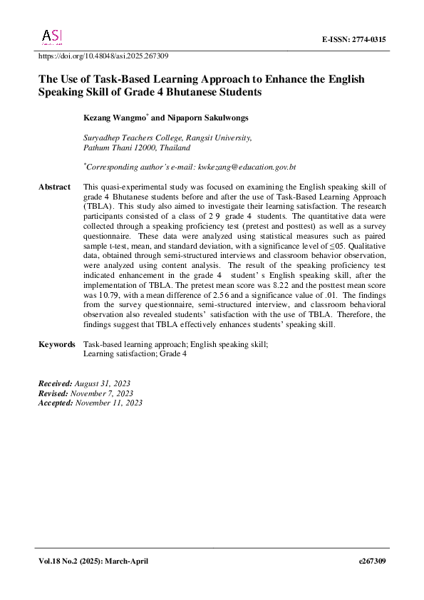 (PDF) The Use of Task-Based Learning Approach to Enhance the English ...