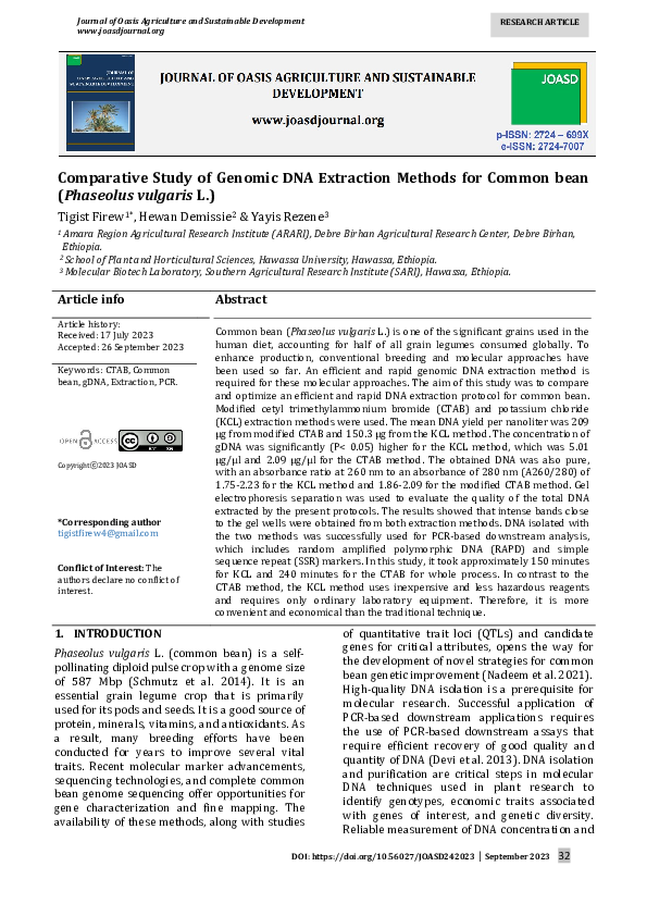 (PDF) Comparative Study of Genomic DNA Extraction Methods for Common ...