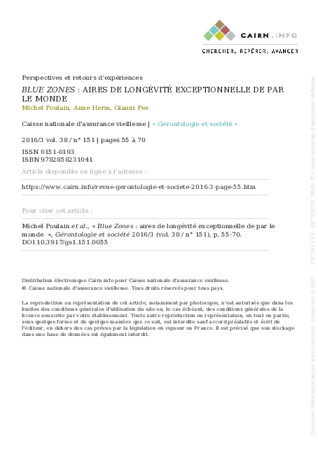 (PDF) Blue Zones : aires de longévité exceptionnelle de par le monde