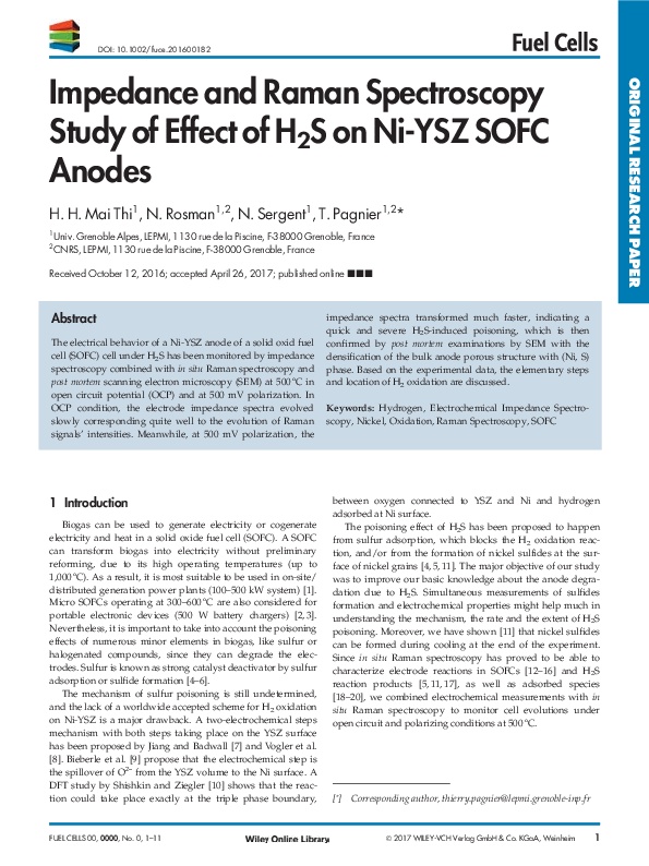 (PDF) Impedance and Raman Spectroscopy Study of Effect of H 2 S on Ni ...