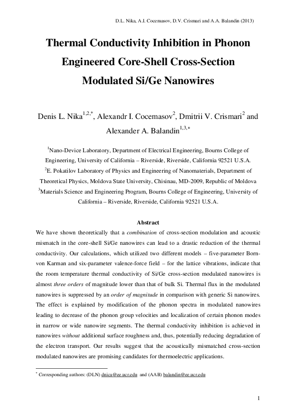 (PDF) Thermal conductivity inhibition in phonon engineered core-shell ...