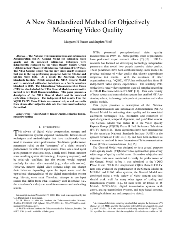 (PDF) A new standardized method for objectively measuring video quality