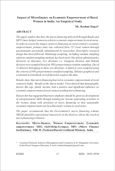 (PDF) Impact of Microfinance on Economic Empowerment of Rural Women in ...