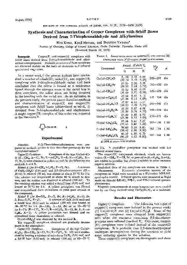 (PDF) Synthesis and Characterization of Copper Complexes with Schiff ...