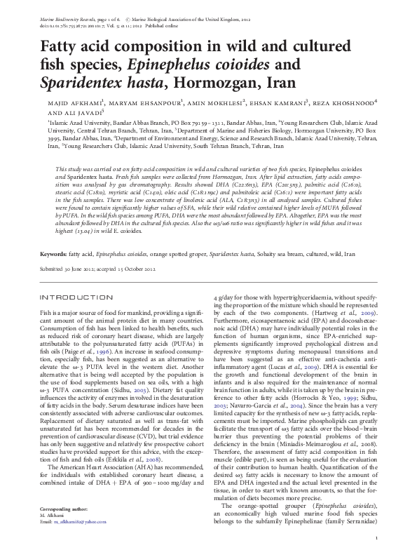 (PDF) Fatty acid composition in wild and cultured fish species ...