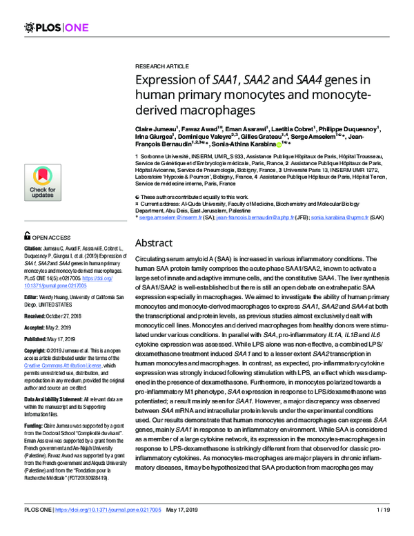 (PDF) Expression of SAA1, SAA2 and SAA4 genes in human primary ...