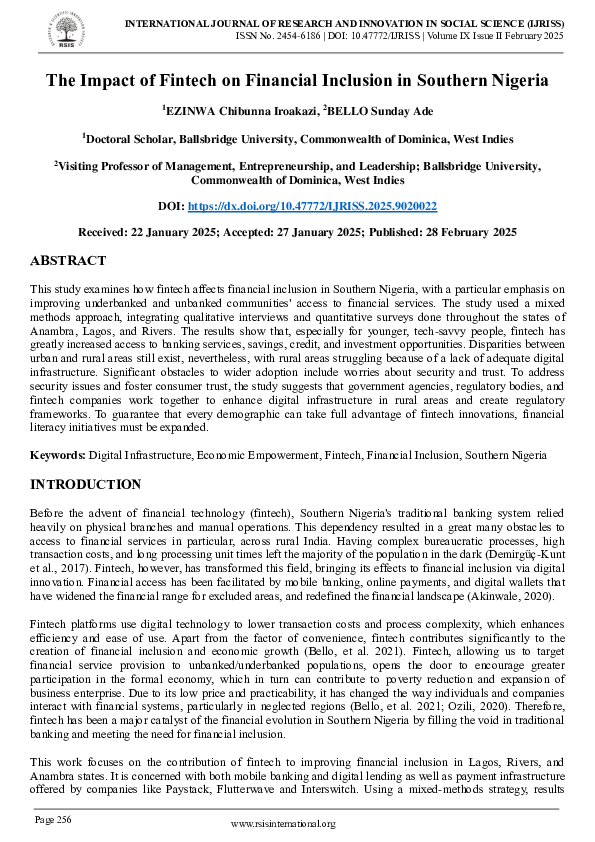 (PDF) The Impact of Fintech on Financial Inclusion in Southern Nigeria