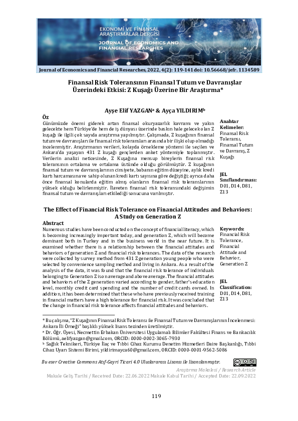 (PDF) Finansal Risk Toleransının Finansal Tutum ve Davranışlar ...