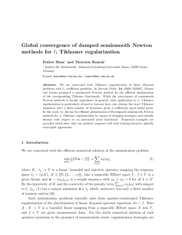 (PDF) Global convergence of damped semismooth Newton methods for ℓ 1 ...