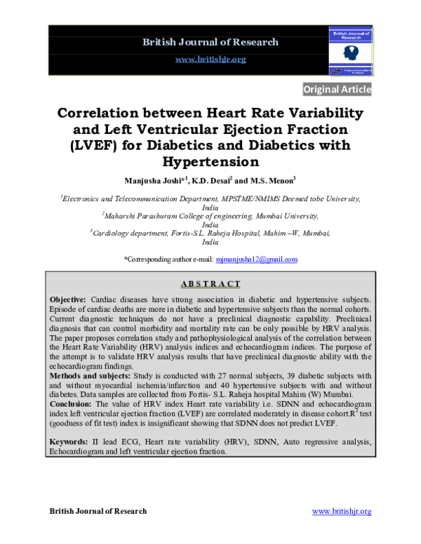 Correlation between Heart Rate Variability and Left Ventricular ...