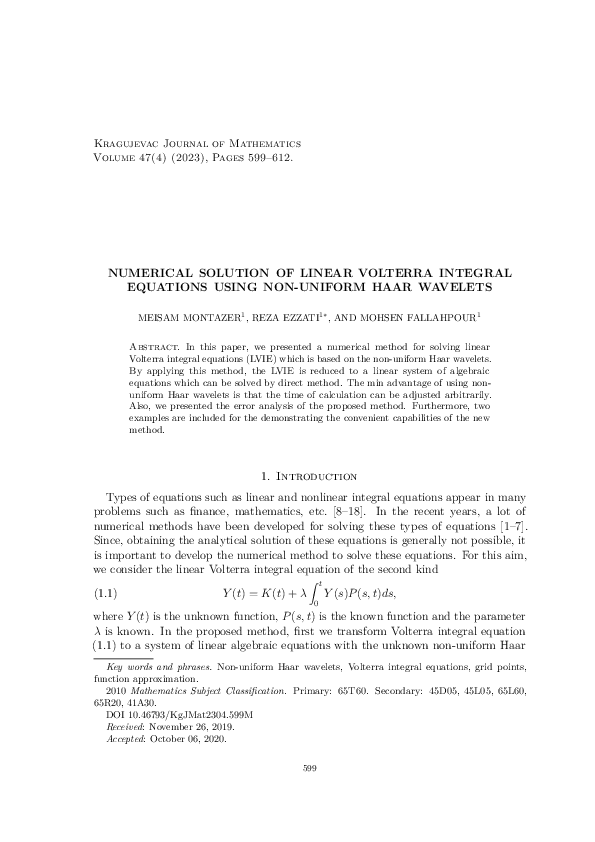 (PDF) Numerical Solution of Linear Volterra Integral Equations Using ...