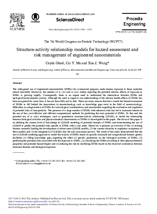 (PDF) Structure-activity Relationship Models for Hazard Assessment and ...