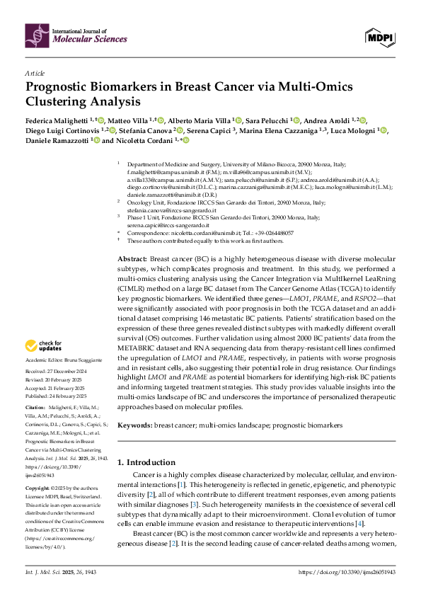 Prognostic Biomarkers in Breast Cancer via Multi-Omics Clustering Analysis