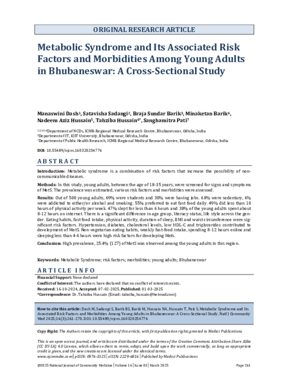 (PDF) Metabolic Syndrome and Its Associated Risk Factors and ...