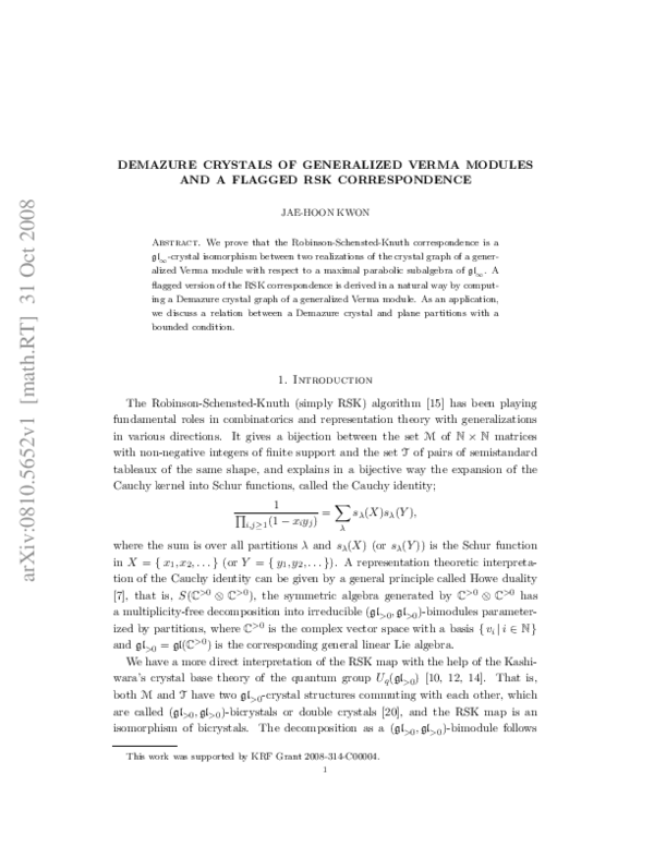 (PDF) Demazure crystals of generalized Verma modules and a flagged RSK ...