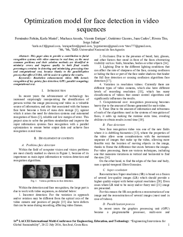 (PDF) Optimization model for face detection in video sequences