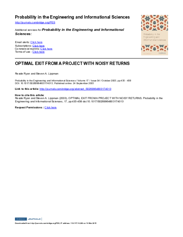 (PDF) Optimal Exit from a Project with Noisy Returns