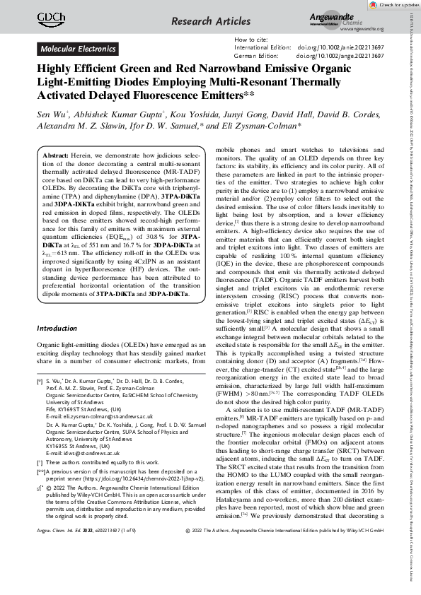 (PDF) Highly Efficient Green and Red Narrowband Emissive Organic Light ...