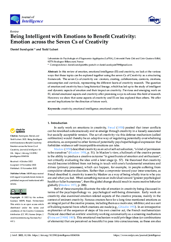 (PDF) Being Intelligent with Emotions to Benefit Creativity: Emotion ...