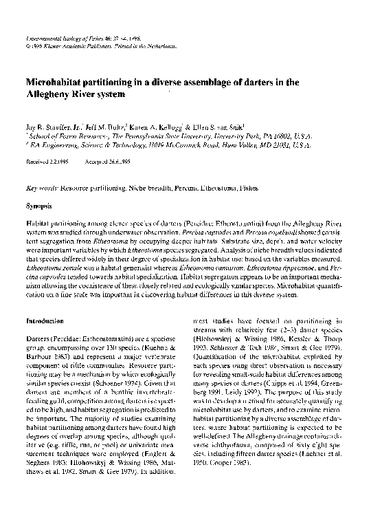(PDF) Microhabitat partitioning in a diverse assemblage of darters in ...