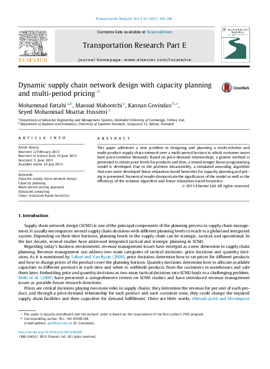 (PDF) Dynamic supply chain network design with capacity planning and ...