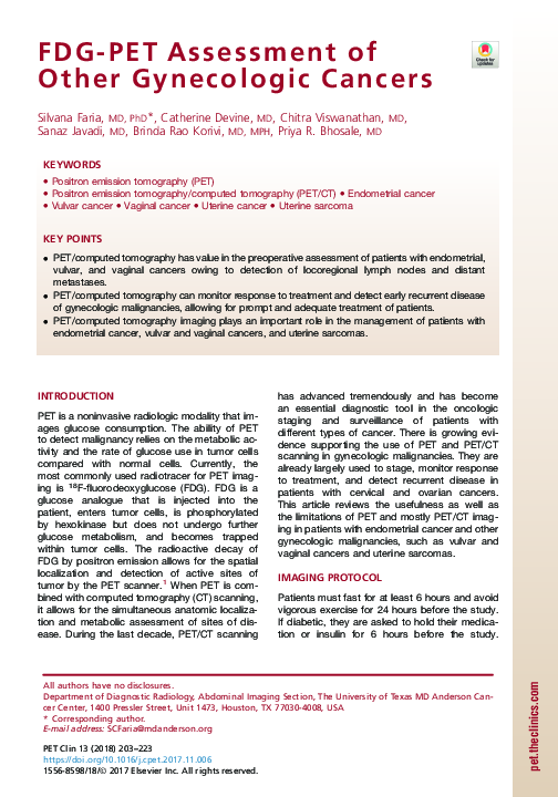 (PDF) FDG-PET Assessment of Other Gynecologic Cancers