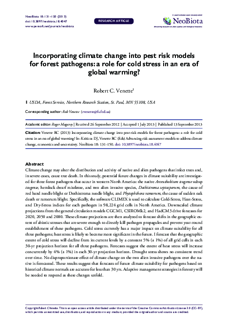 (PDF) Incorporating climate change into pest risk models for forest ...
