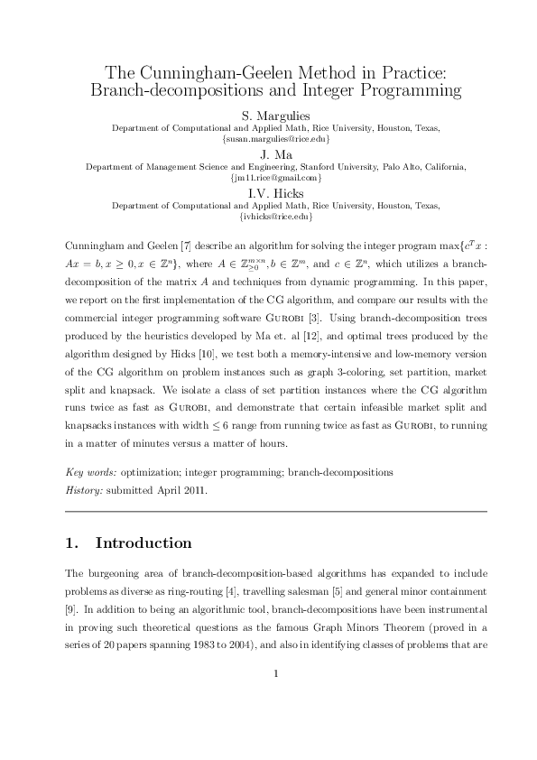 (PDF) The Cunningham-Geelen Method in Practice: Branch-Decompositions ...
