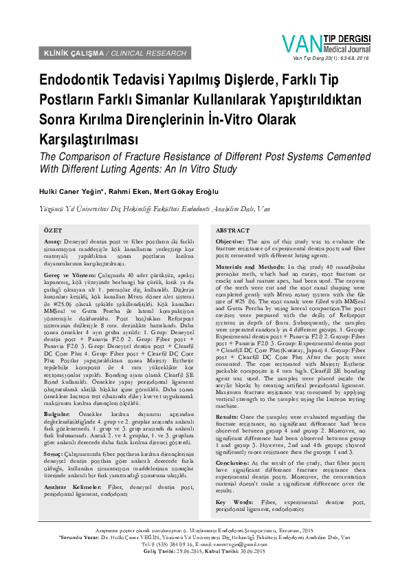 (PDF) The Comparison of Fracture Resistance of Different Post Systems ...