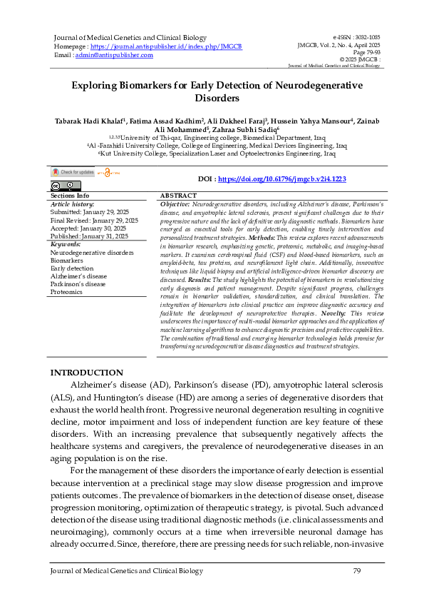 (PDF) Exploring Biomarkers for Early Detection of Neurodegenerative ...