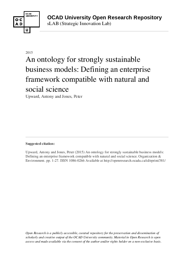 (PDF) An Ontology for Strongly Sustainable Business Models