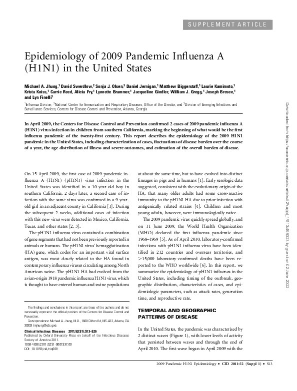 (PDF) Epidemiology of 2009 Pandemic Influenza A (H1N1) in the United States