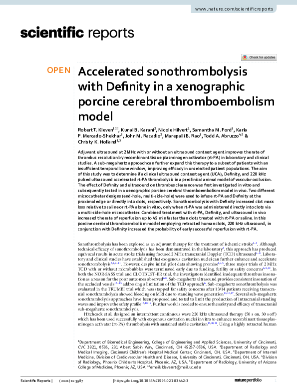 (PDF) Accelerated sonothrombolysis with Definity in a xenographic ...