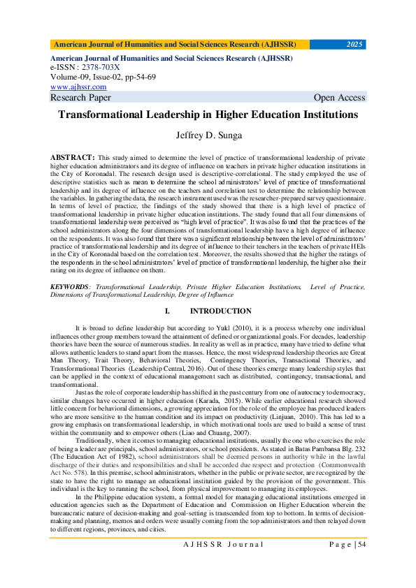(PDF) Transformational Leadership in Higher Education Institutions
