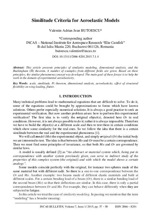 (PDF) Similitude Criteria for Aeroelastic Models