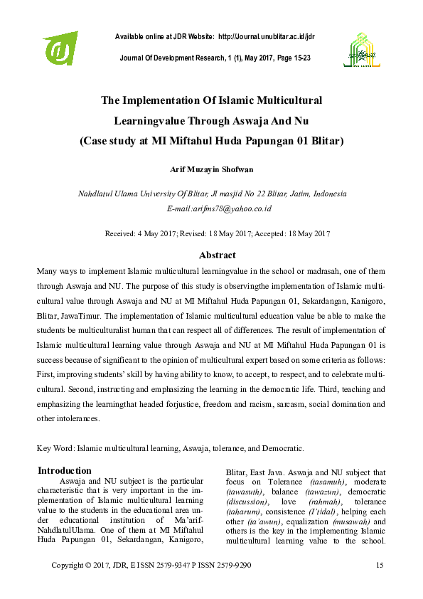 (PDF) The Implementation Of Islamic Multicultural Learningvalue Through ...