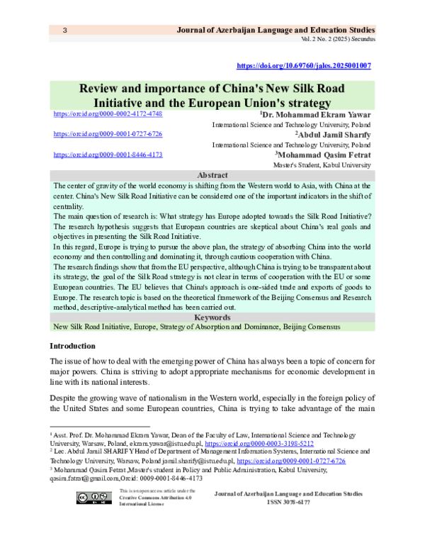(PDF) Review and importance of China's New Silk Road Initiative and the ...