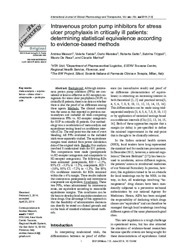 (PDF) Intravenous proton pump inhibitors for stress ulcer prophylaxis ...