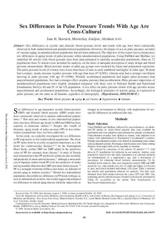 (PDF) Sex Differences in Pulse Pressure Trends With Age Are Cross-Cultural