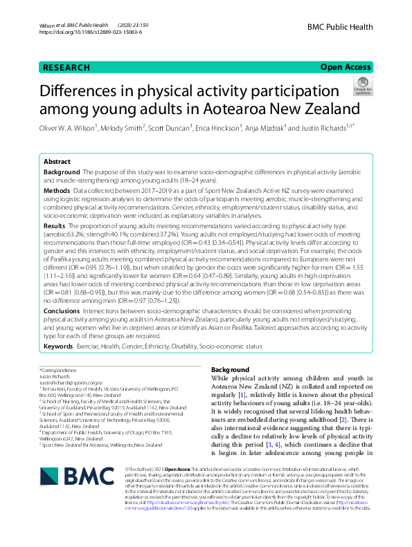 (PDF) Differences in physical activity participation among young adults ...