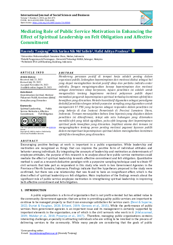 (PDF) Mediating Role of Public Service Motivation in Enhancing the ...