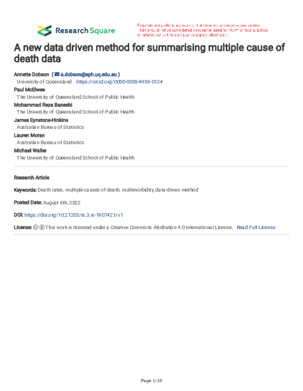 (PDF) A new data driven method for summarising multiple cause of death data
