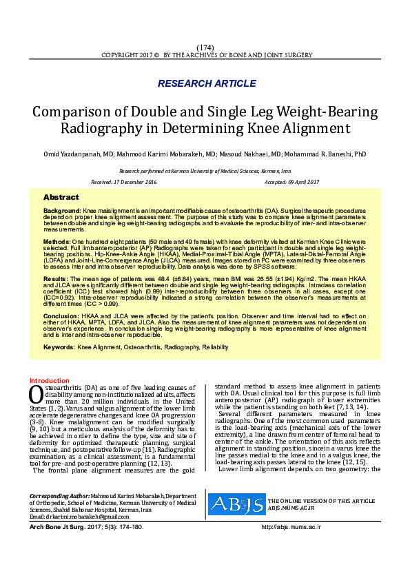 (PDF) Comparison of Double and Single Leg Weight-Bearing Radiography in ...